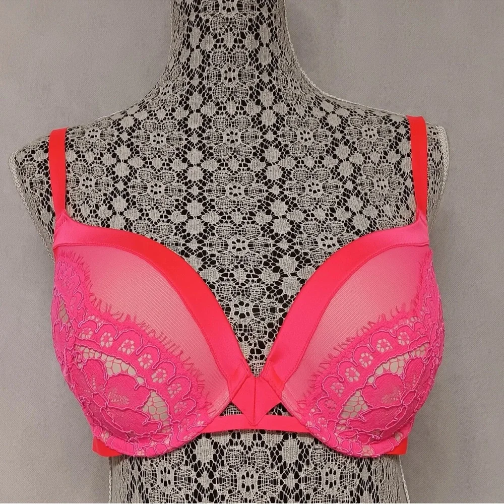 Victoria's Secret Very Sexy Push Up Bra 36C Pink Floral Lace - Picture 2 of 6